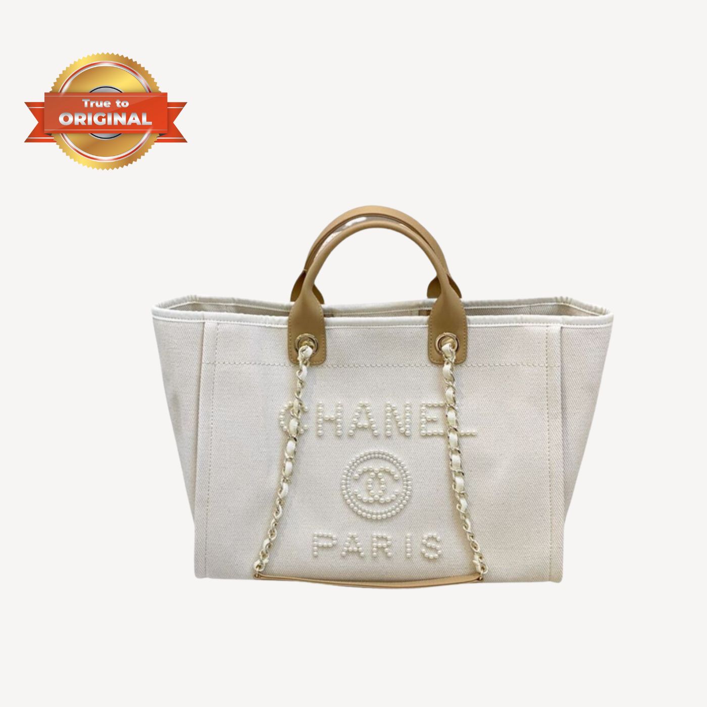 [True-to-ORIGINAL] Chanel Large Deauville Pearl Tote Bag White For Women 15in/38cm